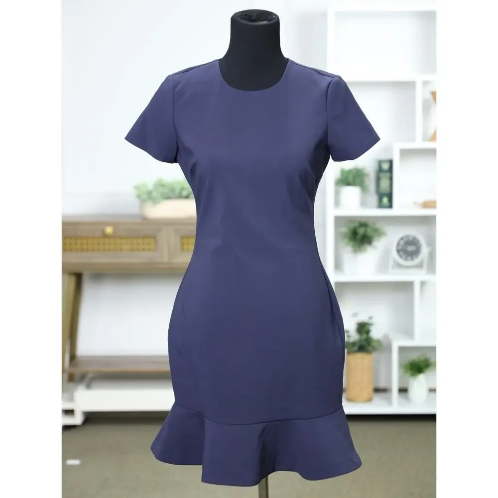 Likely Navy Blue Ruffle Hem Sheath Dress Elegant Cocktail Workwear Occasion New
